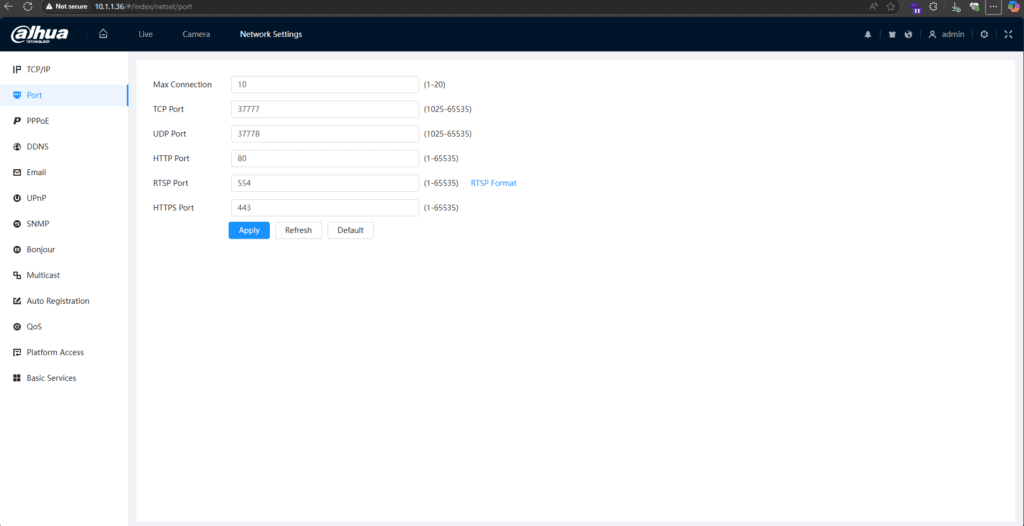 Finding RTSP Port in Camera Settings