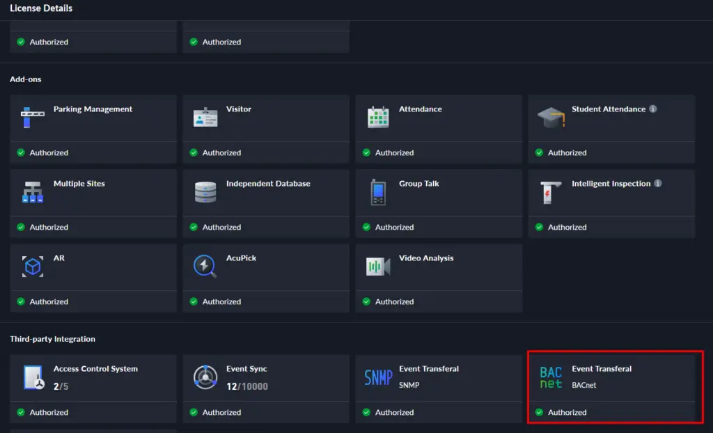 DSS BACnet License Activated