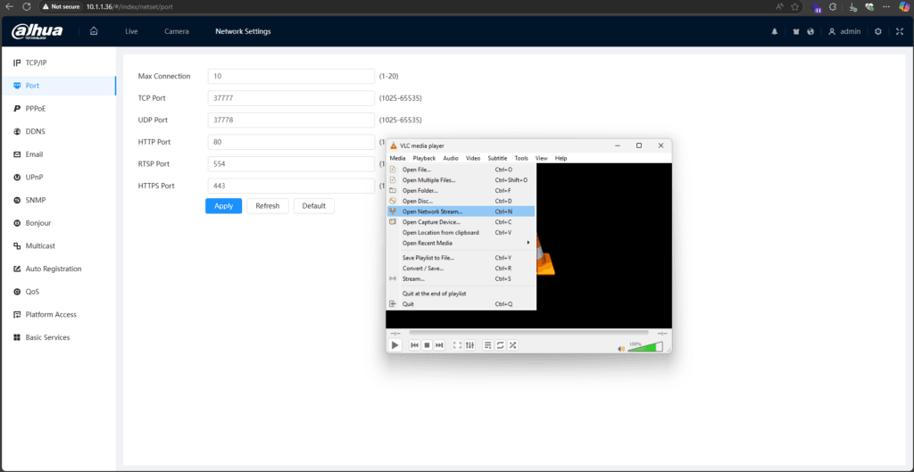 Open Network stream in VLC for RTSP Streaming
